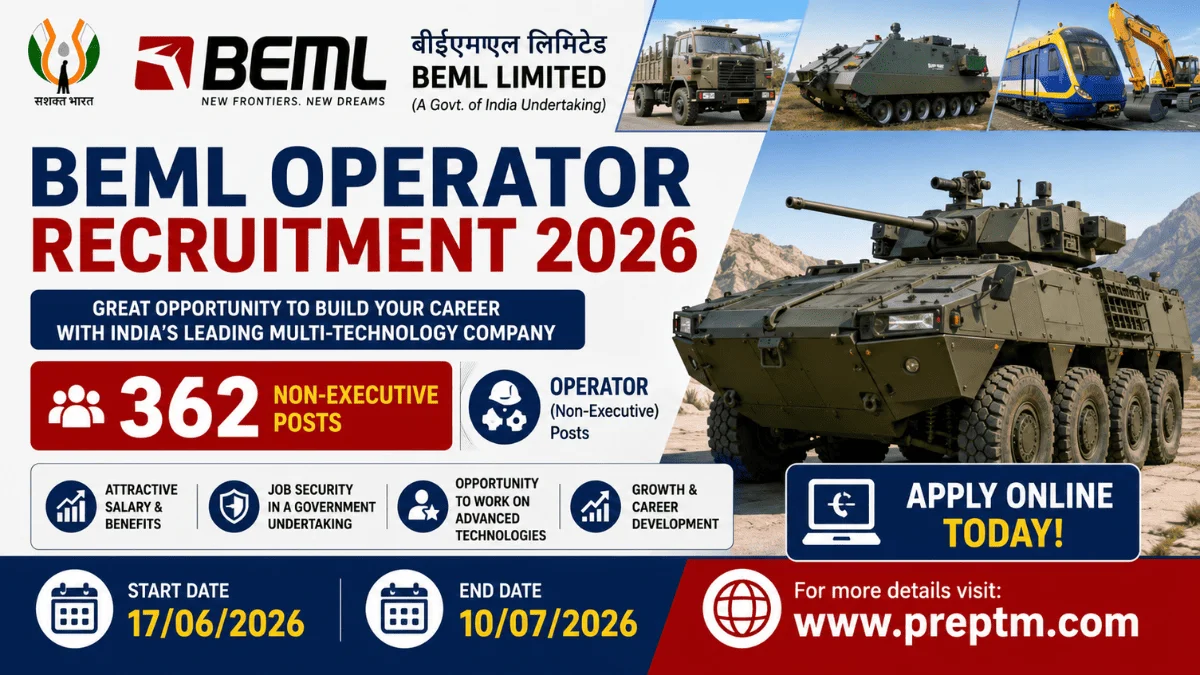 BEML Operator Recruitment 2026: 362 Non-Executive Posts, Apply Online